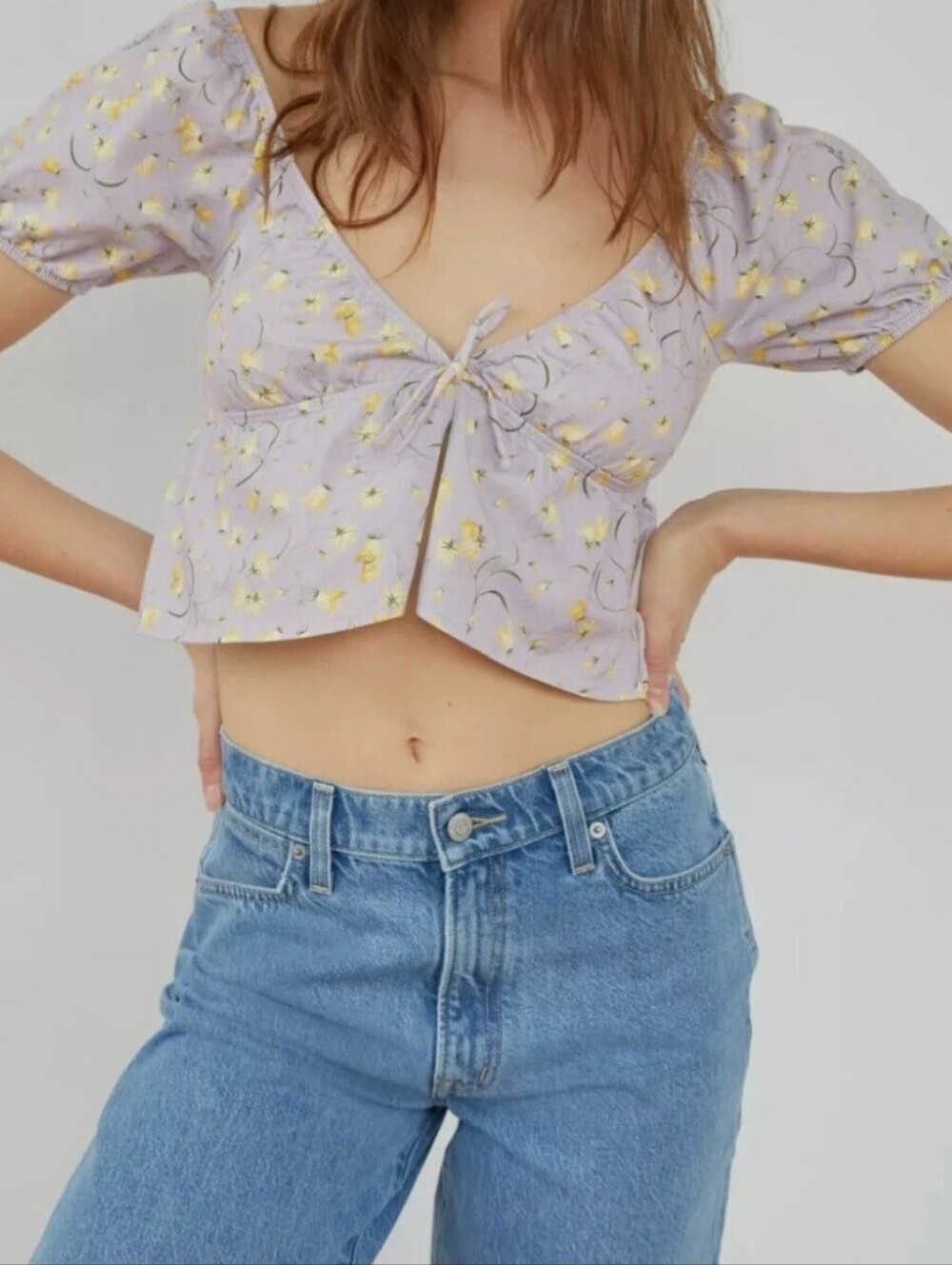 ARITZIA Sunday Best Kaia Top Medium Floral Puff Sleeve Tie Front Coquette Medium